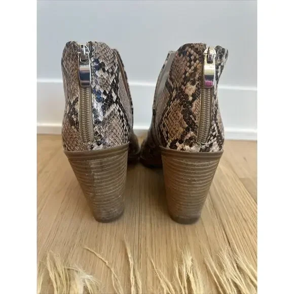 Steve Madden ALYSE Tan Multi Leather Pointed Zip Ankle Boots Block Heel SZ 10 - Picture 5 of 11